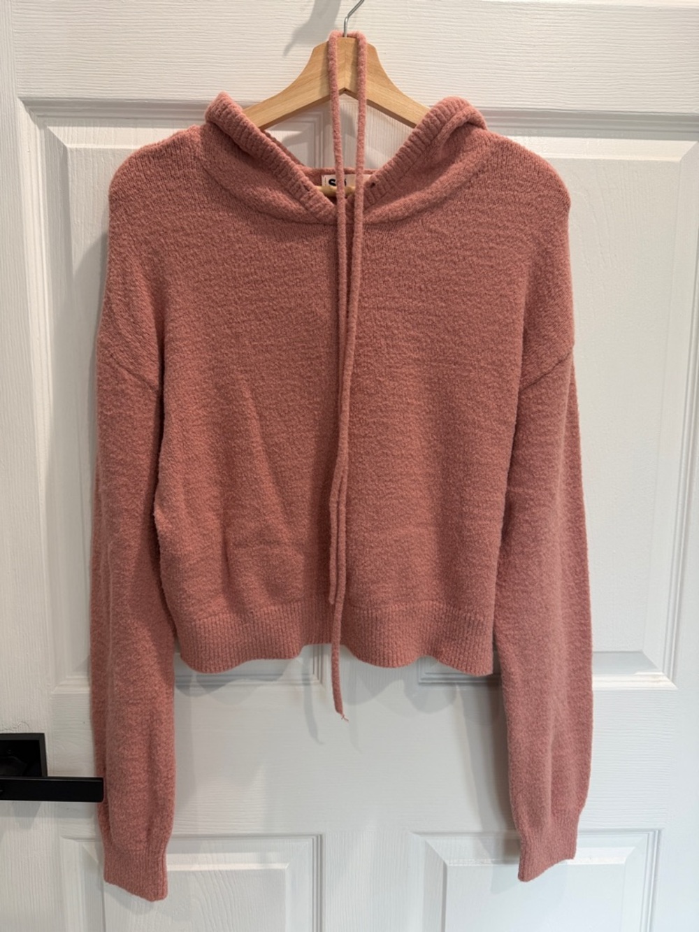 SO Rose Pink Fuzzy Hooded Knit Top